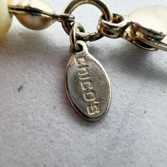 Chico's Cream Beaded Faux Turquoise Gold Tone Tassel Pendant Statement Necklace - Picture 11 of 11